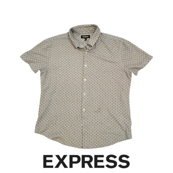 Gray White Black Pattern Men's Express Polo Medium 15-15.5 - Picture 1 of 5